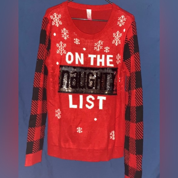 Christmas 🎄 UGLY (Pretty) Sweater Nice/Naughty Reversible Sequins Size Jrs XL - Picture 4 of 4
